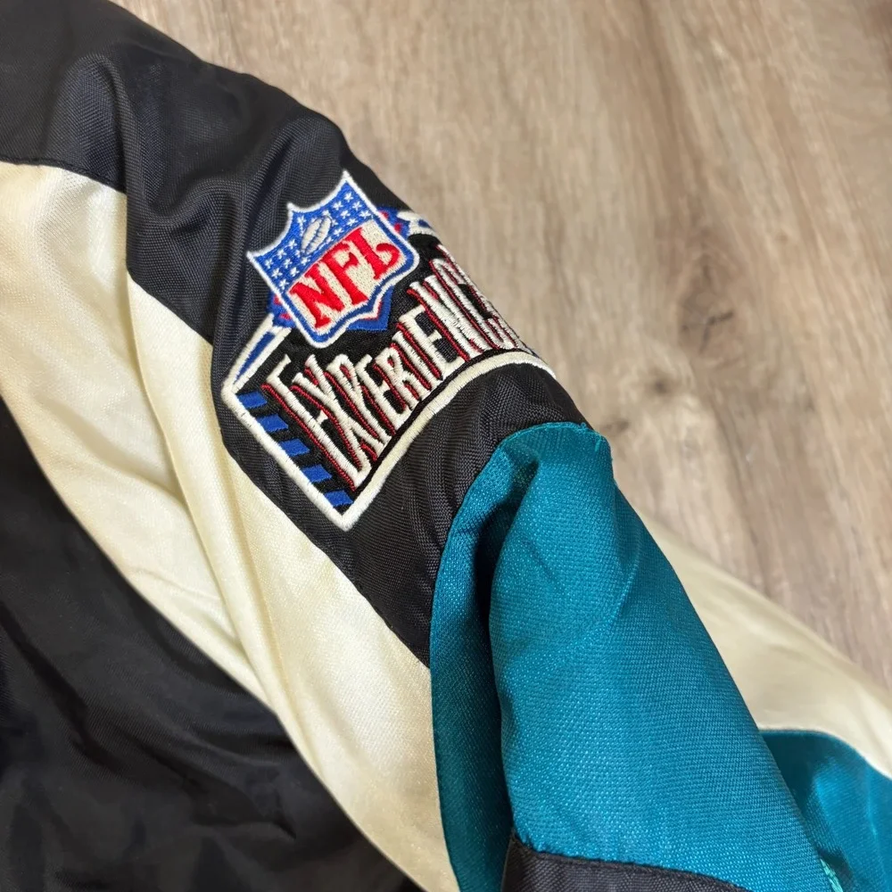 VTG Jacksonville Jaguars Puffer Jacket Mens XL Full Zip Nylon NFL Vintage Black
